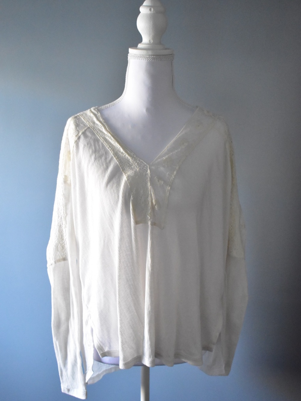 Free People Cream V-Neck Long-Sleeve Women's Top